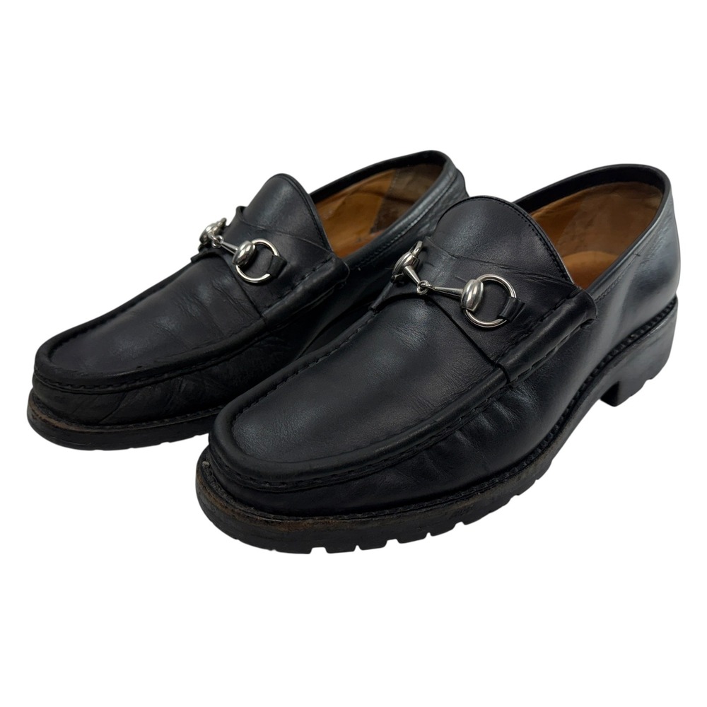 Gucci Black Leather Horsebit Loafers